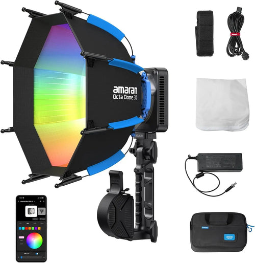Amaran Ray 120C RGB Video Light - 120W Full-Color Portable Studio Light with IP54 Rating, CCT Range 1,800K-20,000K, APP Control, Bowens Mount, Includes Softbox and Portable Bag